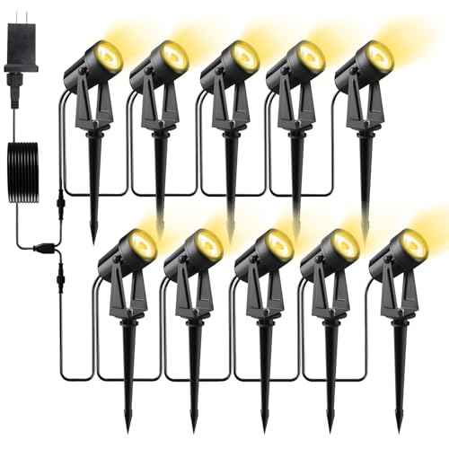 Low Voltage Landscape Lighting,10 Pack Outdoor LED Landscape Spotlights with Transformer 27V Garden Lights Pathway Lights IP65 Waterproof 3000K Warm White