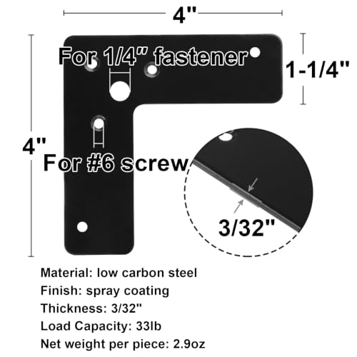 GBGS 10 Pcs 4x4 Inch Flat Corner Brace L-Shaped Mending Plate Black
