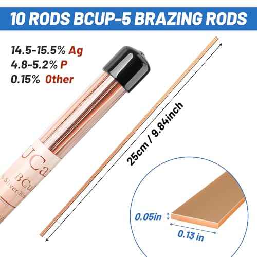 10 Sticks Brazing Rods BCuP-5 15% Silver Solder Copper Phosphor Alloys Welding Rods 0.050"x1/8"x10"Brazing Rods for AC Refrigerators Pipe Gas