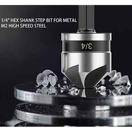 Countersink Drill Bit Set for Metal 5 Pieces - M2 Cobalt Countersunk Bits,5 Flute 82 Degree,1/4" Hex Shank Countersunk Bit Set 1/4'' 3/8'' 1/2'' 5/8'' 3/4'' for Drilling Copper, Aluminum, and Wood.