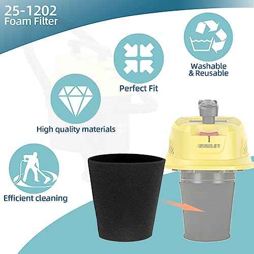 25-1202 Foam Filter for Stanley 1-5 Gallon Vacuums, Wet Dry Vac Filter Compatible with Stanley SL18910P-3, SL18130P, SL18133, SL18129 Vacuums Replacement Parts (Pack of 2)