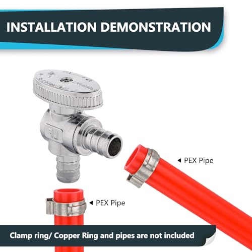 (Pack of 20) Seelink Pex Crimp 1/4 Turn Angle Stop Valve, 1/2" Pex Barb Crimp (F1807), Chrome Plated Brass(VALVE102-20Pack)
