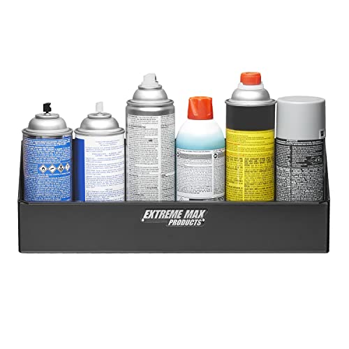 Extreme Max 5001.6165 Wall-Mount Aluminum Aerosol Storage Shelf Organizer for Enclosed Race Trailer, Shop, Garage, Storage - Black