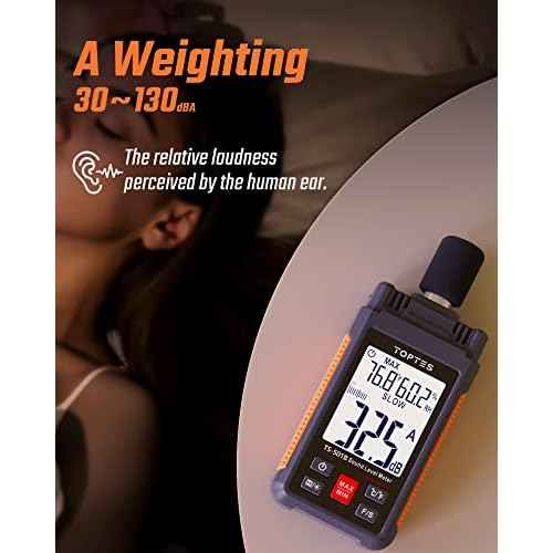 Decibel Meter, TopTes TS-501B Sound Level Meter with 2.25¡± Backlit LCD Screen, Portable SPL Tester with A/C Weighted, Range 30-130dB, MAX/MIN, Data Hold, Use for Home, Noisy Neighbor, Factory - Orange