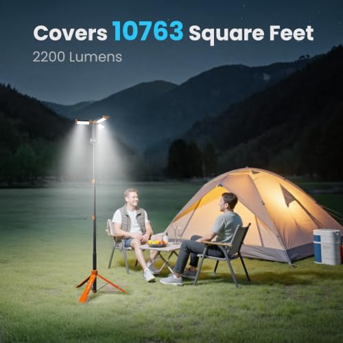 CAVN Rechargeable Camping Lantern with Remote, Orange Telescopic & 3-Head Adjustable Light