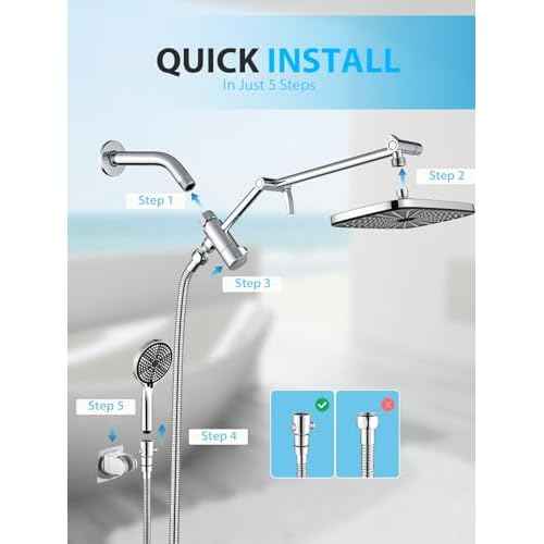 High Pressure Rain Shower Head with Handheld,Wide Rainfall Shower Head Combo with Arm,Bathroom Accessories,Detachable Shower head,Rainfall Shower Head with Multi Modes Handheld Spray,Chrome