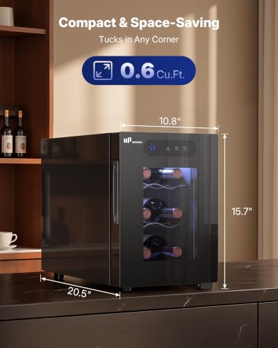 Upstreman 6 Bottle Compact Thermoelectric Wine Cooler - Small Fridge, Model: 6-bottle-0.6 cu.ft