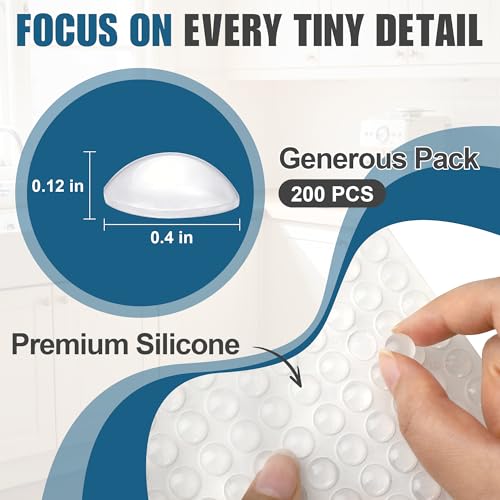 FATLODA 200PCS Clear Rubber Cabinet Bumpers Self-Adhesive Sound Dampening