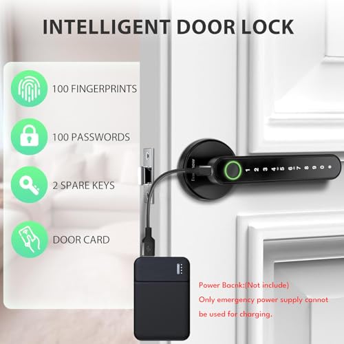 Evanshow Black Biometric Fingerprint Door Lock with Keypad & Emergency USB