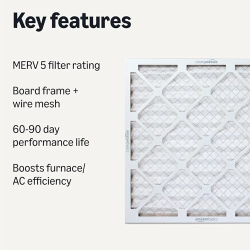 Amazon Basics MERV 5 AC Furnace Air Filter 20x20x1 Inches, 6-Pack (Actual 19.75" x 19.75" x 0.75")