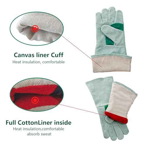 Welding Gloves 16 Inches 2 Pack,Heat Resistant Oven Mitts, 932¢µ - Fireproof Leather Work Gloves for bbq/Grill, Baking,Furnace,Stove,Pot Holder,Fireplace, Animal Handling, Welding Accessories.