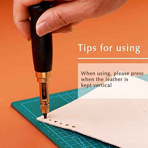 Adjustable Screw Hole Punch Automatic Hole Punch Tool with Black Wooden Handle Bookbinding Tool Leather Hole Punch with 6 Tips Size 1.5mm/2mm/2.5mm/3mm/3.5mm/4mm