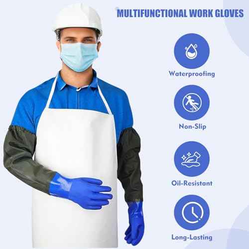 27.2" Long Rubber Gloves, Heavy Duty Chemical Resistant Gloves for Acid Work, Waterproof PVC Material for Durable & Flexible(Blue)
