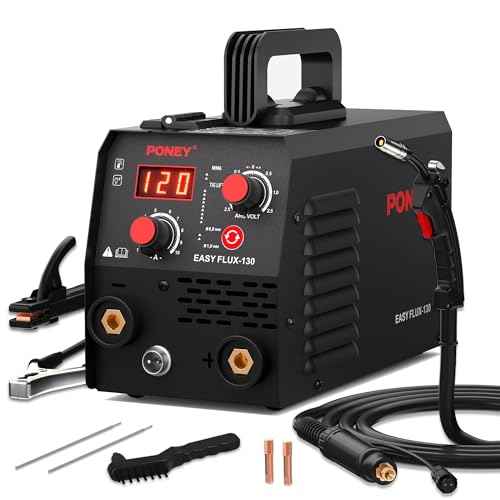PONEY 120A Flux Core MIG Welder 110V - 3 in 1 Gasless MIG/Stick/Lift TIG Welding Machine with Synergic Control IGBT Inverter Multi-process Portable Wire Feed Welder