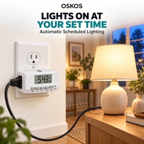 OSKOS 2-Pack Indoor Digital Timer with Large Screen & Polarized Plug, 15A/1875W