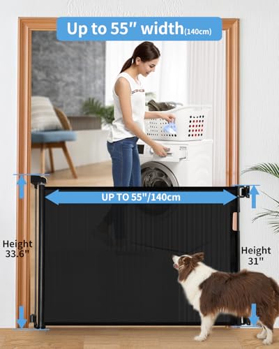 Veraste Black Retractable Baby & Pet Safety Gate 33.6x55 Inches, Indoor & Outdoor