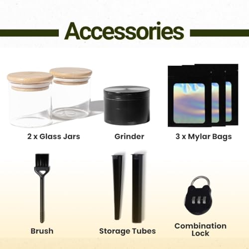 Stash Box Bamboo Storage Box with Combination Lock ? Wooden Organizer Box with Removable Tray, Glass Jars & Accessories, Decorative Lockable Bamboo Box with Lid,Home Kitchen Pantry Stashbox Wood Chest