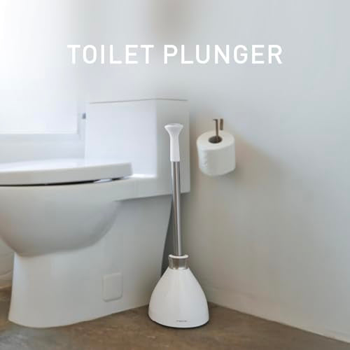 simplehuman Toilet Plunger Set with Magnetic Cover - White, Narrow Flange for Modern Low-Flow Toilets