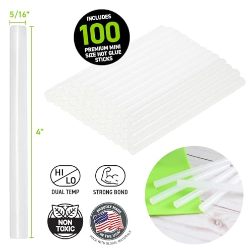Surebonder Mini All-Purpose Hot Glue Sticks - 4 Inch, 100 Pack, Clear, for Mini Glue Guns