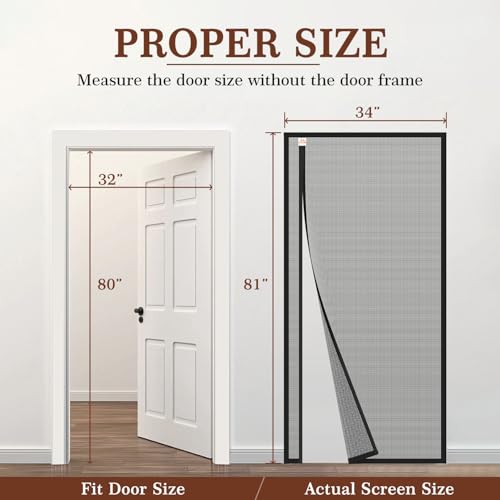 Yotache Magnetic Screen Door Fits 32x80 Inches, Reversible Side Opening, Black, 34x81" Mesh