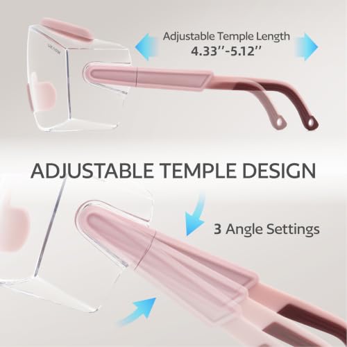 Pink UKNOW Safety Goggles Over Glasses Anti-Fog Protective Eyewear with Clear Wraparound Lens