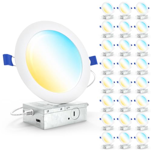 Sunco 6 Inch Canless LED Recessed Light 5CCT Dimmable Slim Ceiling Fixture (24 Pack)