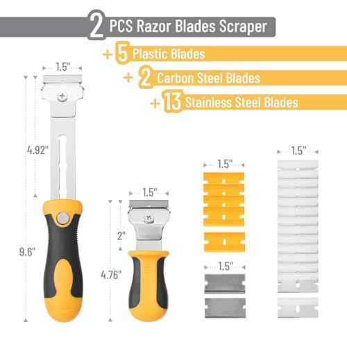 Bates- Razor Blade Scraper Set, 2 Pack, Standard and Adjustable Handle, Extra 20 Blades, 13x Stainless Steel, 2x Carbon Steel, 5x Plastic Blades, Razor Scraper Tool with Built-in Storage