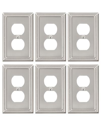 Single Duplex Switch Plate & Outlet Cover Set Brushed Nickel 6 Pack - Treewell