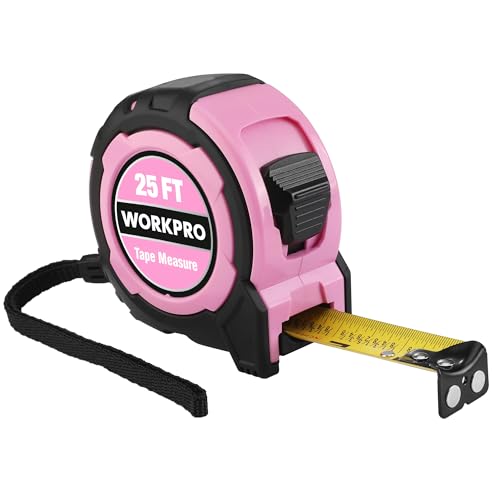WORKPRO Pink 25FT Tape Measure with Easy Read 1/8 Inch Markings & Magnetic Hook