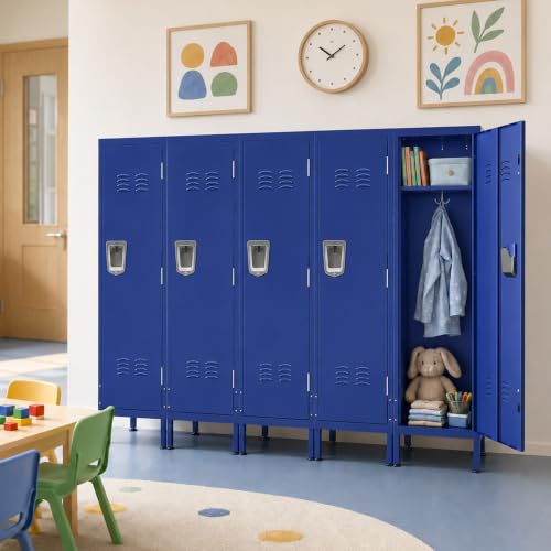 Blue Metal Employee Locker with 1 Door & Hooks - Heavy-Duty Storage for Gym, Office, School