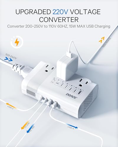 DOACE White US to Europe Voltage Converter for Hair Straightener & Curlers - Travel 350W