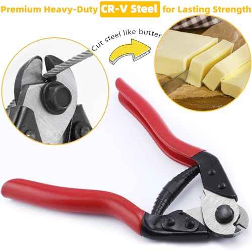 Steel DN Mate 7.6" Steel Wire Cutter, Cut All Wires Up to 5/32", Wire Rope Cutter, Cut Steel Cable, Aircraft Cable, Wire Seals, Bike Cable, Aluminum/Copper Wire, Fence Cable, One-Hand Operate CC-11