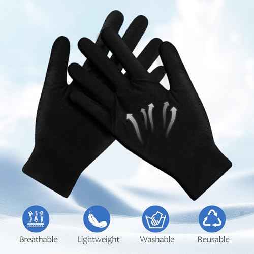 10 Pairs Middle Size Black Gloves for Women,Breathable Cotton Gloves for Eczema and Dry Hands,Jewelry Inspection Gloves,Stretchy Fit Cloth Gloves for Most Women,Spa Glove