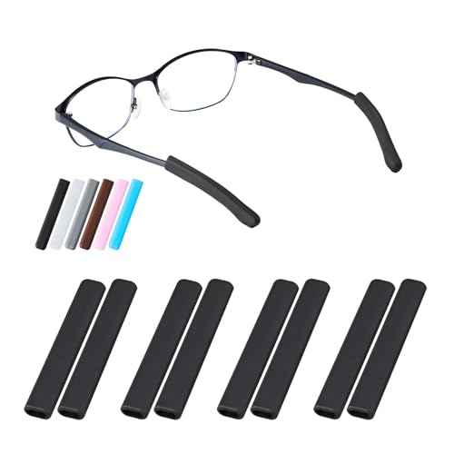 Gdnmapt Silicone Glasses Ear Cushion, Anti Slip Eye Glasses Ear Gripper, Comfortable Glasses Ear Grips, Eyeglass Ear Cushions Solution for Sore Ears, Temple Sleeves Tips for Glasses (4 Black Pairs)