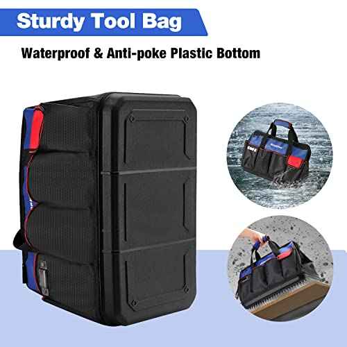 WORKPRO Tool Bag, 18 Inch Tool Bag with Waterproof Molded Base, Open Top Tool Organizer Bag with 20 Pockets, Adjustable Shoulder Strap