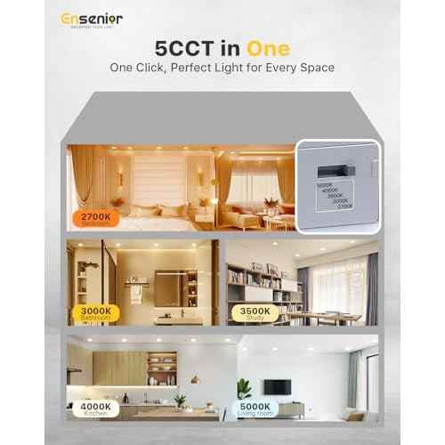 Ensenior 12 Pack 6 Inch LED Recessed Ceiling Light, Dimmable, 2700K-5000K 5CCT, 1200LM 12W 120V, High Brightness Canless Wafer Downlight - ETL&FCC&IC