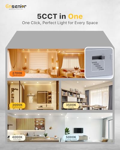 Ensenior 4 Inch LED Recessed Ceiling Light 5CCT (2700K-5000K), 750LM, 9W, Dimmable, IC & Wet Rated, 16 Pack