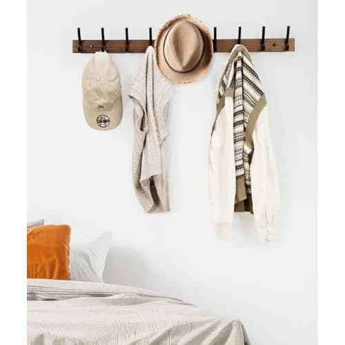 Coat Rack Wall Mount, 16.5 Inches Wood Coat Hooks Wall Mount, Wall Coat Rack with 5 Hooks, Hat Rack Wall Hooks for Hanging Coat, Bag, Towel (1Pack, Brown)