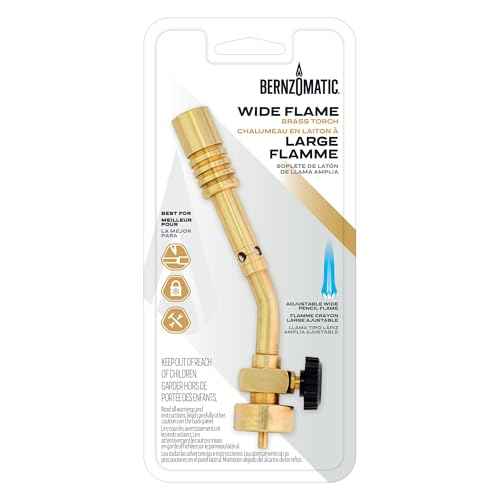 Bernzomatic¢ç Wide Flame Brass Torch - Manual Ignition, Wide Pencil Flame Propane Torch (JT680 Torch)