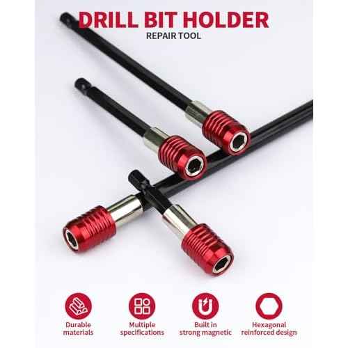 4 PCS Drill Bit Extension, 1/4" Hex Magnetic Drill Extension Bit Holder, Drill Extension for Impact Driver, 2", 4", 6", 12" Length, Durable Cr-V Steel, Perfect for Screws, Nuts and Drill Sockets