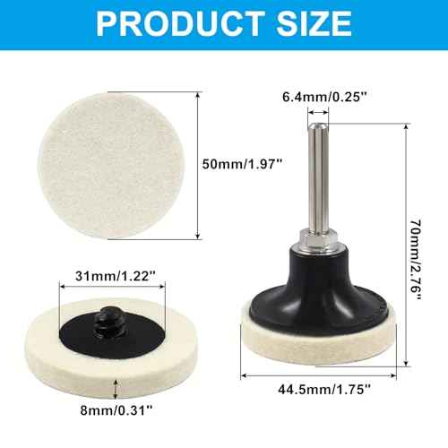 2 Inch Compressed Wool Polishing Buffing Pads, 10 Pcs Wool Buffing Pad with 2" Disc Pad Holder for Polishing and Buffing