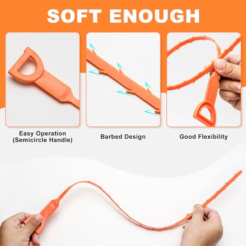 QUIUMES 4-Pack 20 Inch Flexible Drain Snake Clog Remover for Hair & Debris