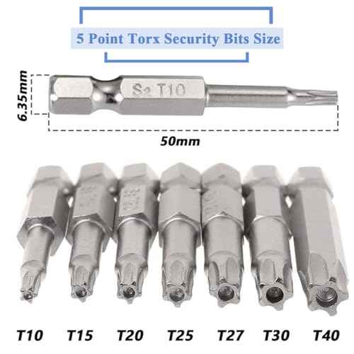 Wolfride 2 Set of 7Pcs 5 Point Torx Security Bits Magnetic 5 point Star Tamper Proof Bit Set 1/4" Hex Shank 5 Sided Torx Screwdriver Bits Set 2-Inch Length |T10 T15 T20 T25 T27 T30 T40