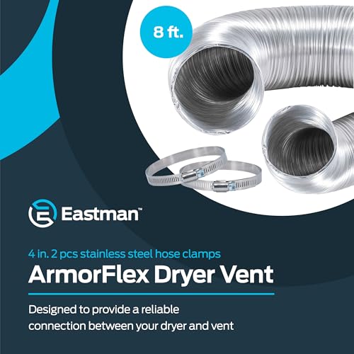 Eastman ArmorFlex 8 ft Dryer Vent, Semi-Rigid Aluminum Duct with Clamps - 69028