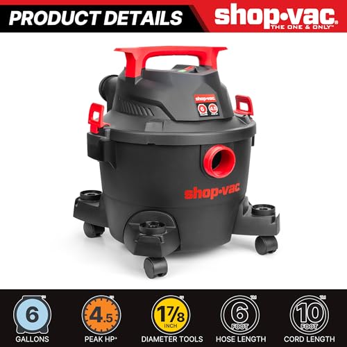 Shop-Vac 6 Gallon Wet Dry Vacuum with 4.5 Peak HP, Blower Function and Accessories