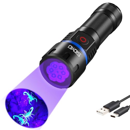 365nm UV-Flashlight Blacklight, 60W 6*LED Beads, 5000mAh Rechargeable Black Light, IP65 Waterproof Blacklight Flashlights for Pet Urine Detection, Resin Curing, Rock Hunting, Mineral Detection