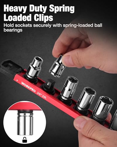 WORKPRO Magnetic Socket Organizer, 3/8" Adjustable Push-Button Socket Rail