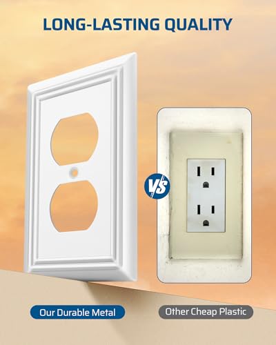 DEWENWILS 4 Pack White Metal Outlet Cover Plates - Duplex Wall Plates