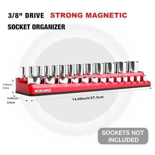 3/8 Inch Magnetic Socket Organizer,2-Pack Metric &SAE Sockets Holder Set 3/8" Drive Socket Trays, Holds 56 Pcs Standard and Deep Size Sockets(Socket not Included)