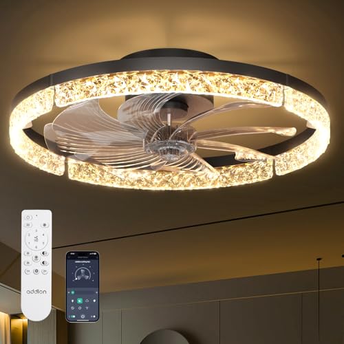 addlon 20-Inch Low Profile Ceiling Fan with Lights & Remote, Black - Dimmable & Reversible